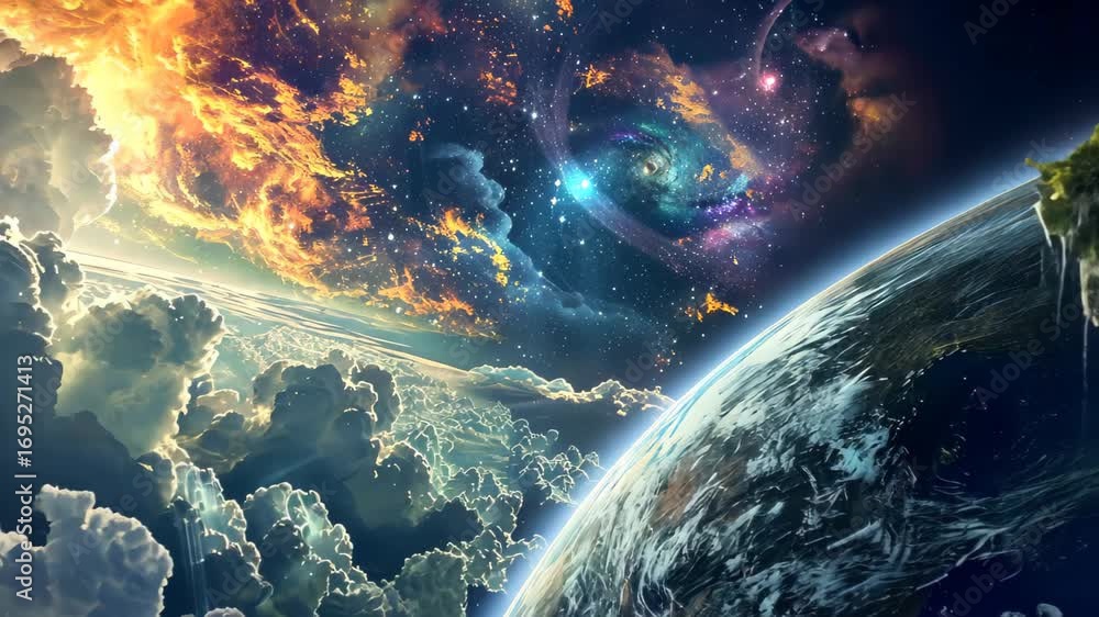 Poster celestial canvas: an awe-inspiring artistic rendering of a celestial landscape unfolds, where the vi