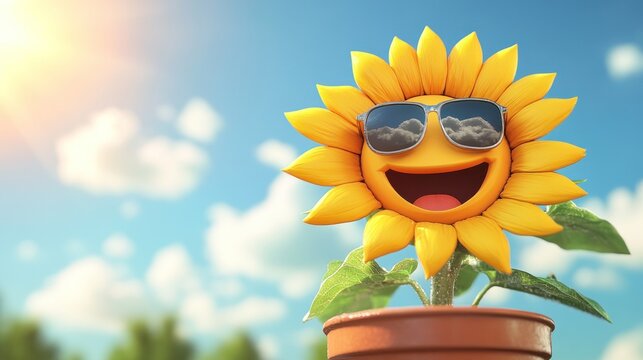 Smiling sunflower in sunglasses .