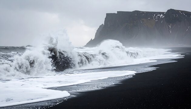 Powerful waves crashing on a black sand beach - Powered by Adobe
