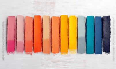 
Vibrant Pastel Chalk Texture Swatches on White Wooden Background