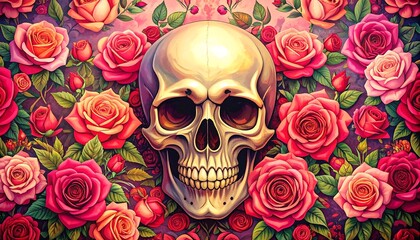 Skull surrounded by roses