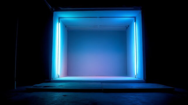 Immersive neon blue entryway creates modern art installation ambiance for dynamic creative concepts - Powered by Adobe