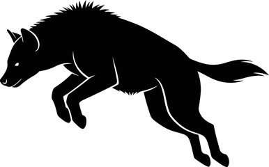 Fototapeta premium hyena in leap silhouette icon of wild african power and untamed energy, isolated on transparent background