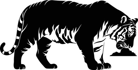 majestic bengal tiger silhouette prowling predator, night hunter, powerful symbol, isolated on transparent background