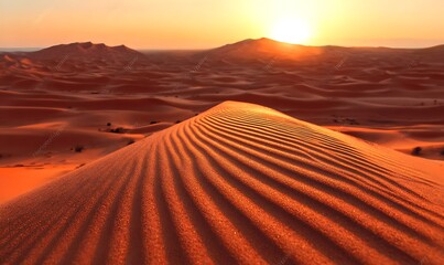 Warm Sunset Over Rippled Orange Sand Dunes