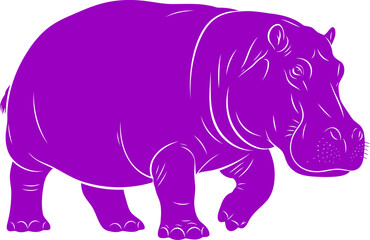 Obraz premium majestic purple hippo silhouette a serene river giants peaceful stroll, art, isolated on transparent background