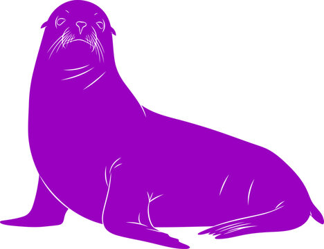 majestic purple seal silhouette icon of coastal calm, ocean majesty, and serene coastal dreams, isolated on transparent background