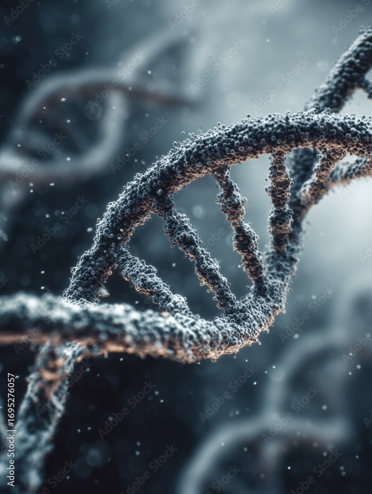 Poster detailed view of a dna double helix structure showcasing intricate patterns and molecular complexity
