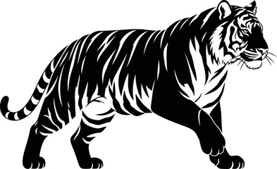 Obraz premium majestic tiger silhouette icon of silent prowl, powerful elegance, and untamed spirit, isolated on transparent background