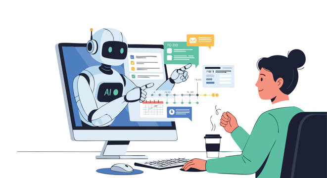 AI Assistant Helping a Woman with Her Work and Planning