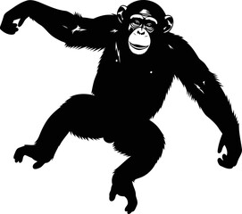 Fototapeta premium playful chimpanzee silhouette icon of jungle agility, primate power, and untamed energy, isolated on transparent background