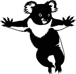 Obraz premium playful koala silhouette icon of joyful leap, aussie charm, and wild embrace, isolated on transparent background