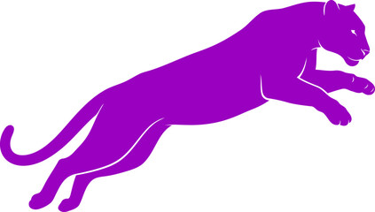 Obraz premium purple panthers majestic leap silhouette of power, grace, and untamed freedom, isolated on transparent background