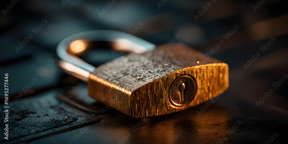 Poster image of a padlock on a computer screen, suitable fo cybersecurity concepts