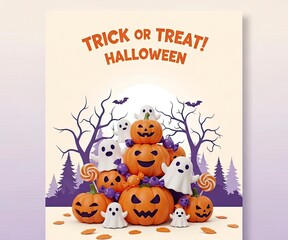 Halloween Trick or Treat with Pumpkins and Ghosts.