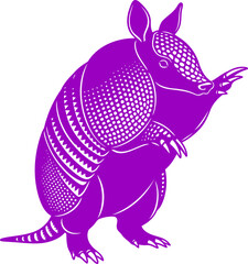 vibrant purple armadillo silhouette a icon of nightlife charm, desert secrets, and unseen beauty, isolated on transparent background
