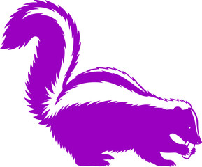 vibrant purple skunk silhouette a night prowlers secret feast, symbol of unexpected delight, isolated on transparent background
