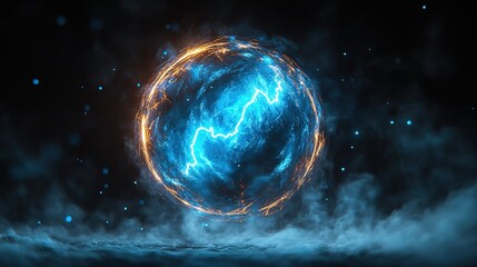 Fototapeta premium Glowing Electric Sphere with Lightning and Aura on Dark Background 