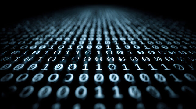 Digital encryption elegance: binary code matrix on drk blue canvas - A cyberseurity and cryptocurrency cnceptual wallpaper