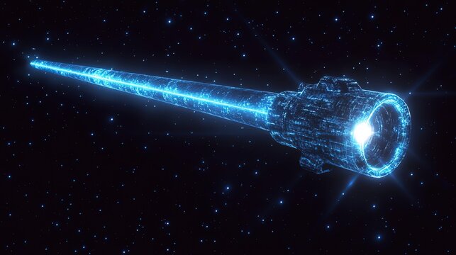3D Render of Futuristic Blue Laser Cannon in Starry Space Background 