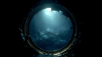 Fototapeta premium Submarine Periscope View: Looking Out at the Sea, Capturing Underwater Exploration and Maritime Adventure.