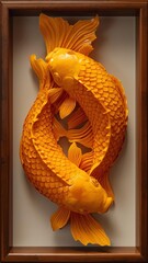 Mango carving shaped like two koi fish swimming together