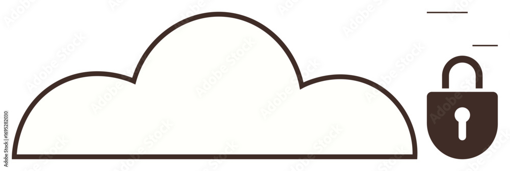 Poster cloud outline connected to a padlock representing security, privacy, and access control. ideal for c