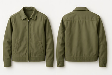 Olive Green Jacket Mockup – Front and Back View on White Background for Apparel Branding