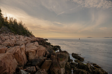 Fototapeta premium Rocky Shoreline of Acadia National Park Along the Ocean Path