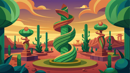 A surreal garden where twisted and contorted cacti stand like otherworldly sculptures.