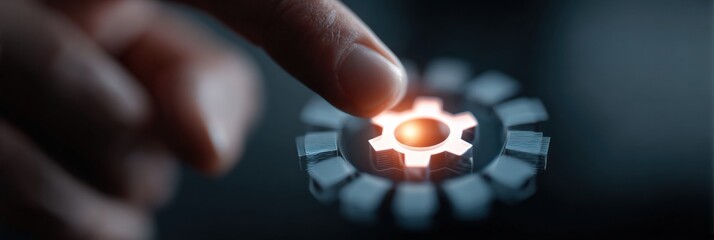 Engaging Digit in Interactive Interface With Glowing Gear Symbol in Dark Setting