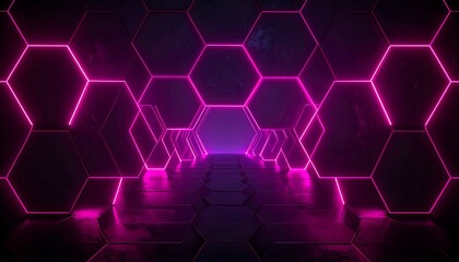 Futuristic hexagon tunnel with vibrant pink neon