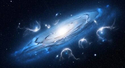 Vast Spiral Galaxy in Deep Space with Nebulae and Stars