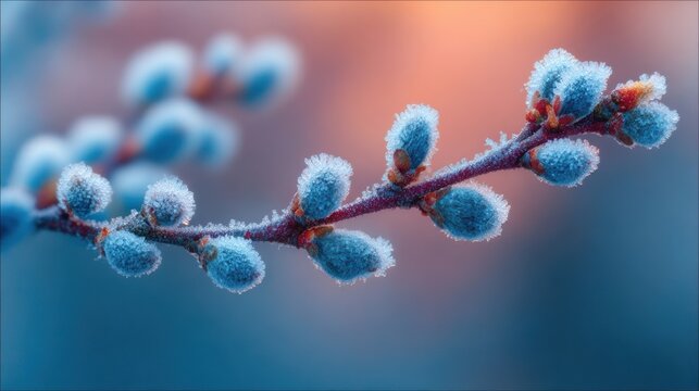 Frozen Pussy Willow Buds A Delicate Winter Macro