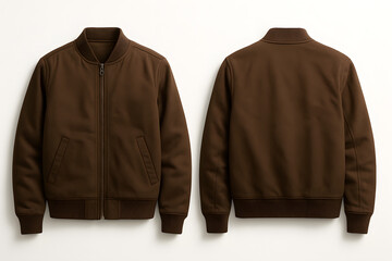 Chocolate Brown Jacket Mockup – Front and Back View on White Background for Apparel Branding
