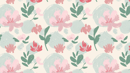 Seamless pattern with soft watercolor painted flowers in pastel tones. Elegant and artistic for stationery and fabric.