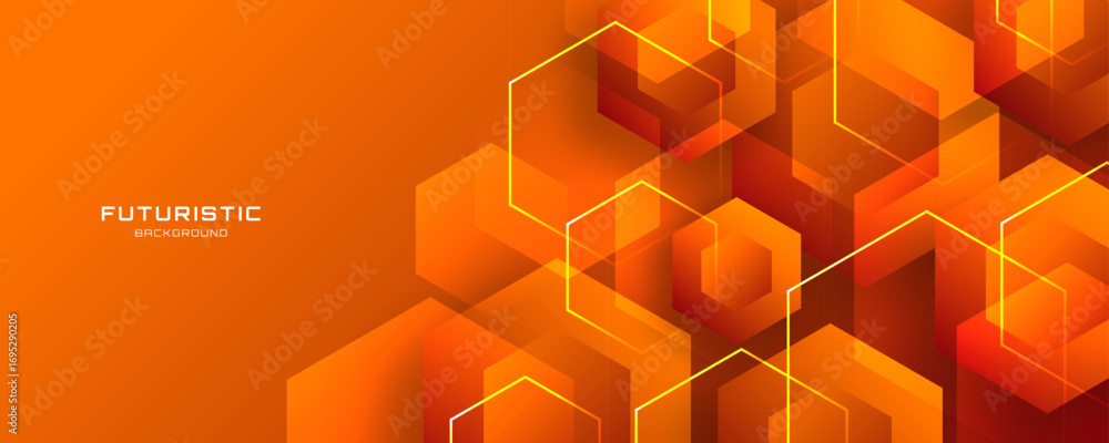 Aufkleber orange techno abstract background overlap layer on bright space with hexagons effect decoration. mod