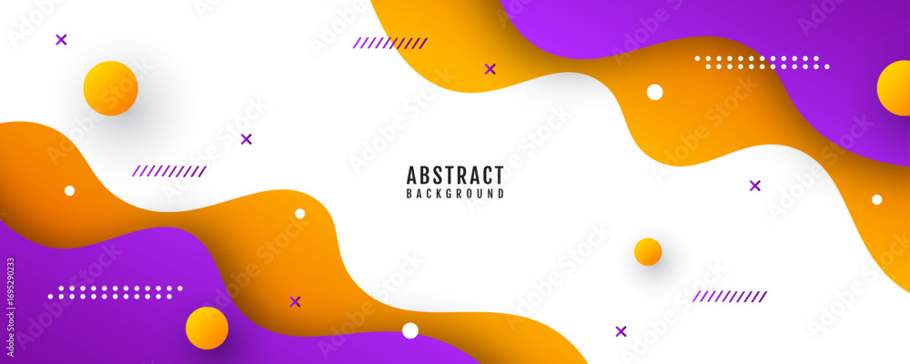 Poster orange purple abstract background overlap layer on bright space with flowing waves decoration. moder