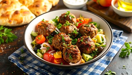 Meaty, flavorful meatballs in a fresh salad bowl