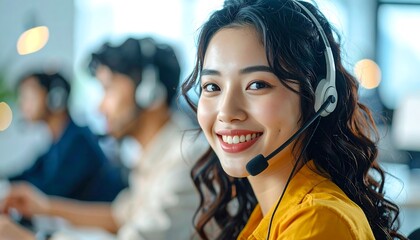 Cheerful Asian woman working as a customer service representative