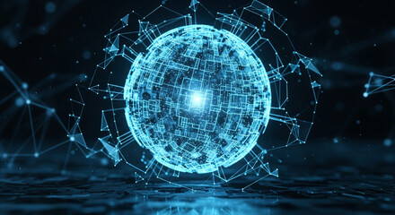 Abstract digital brain with glowing neural network and interconnected data points on a dark futuristic background representing artificial intelligence and advanced technology concepts