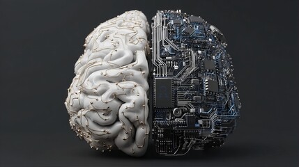 Stunning fusion of organic brain and futuristic circuitry symbolizes AI, intelligence, and technological advancement