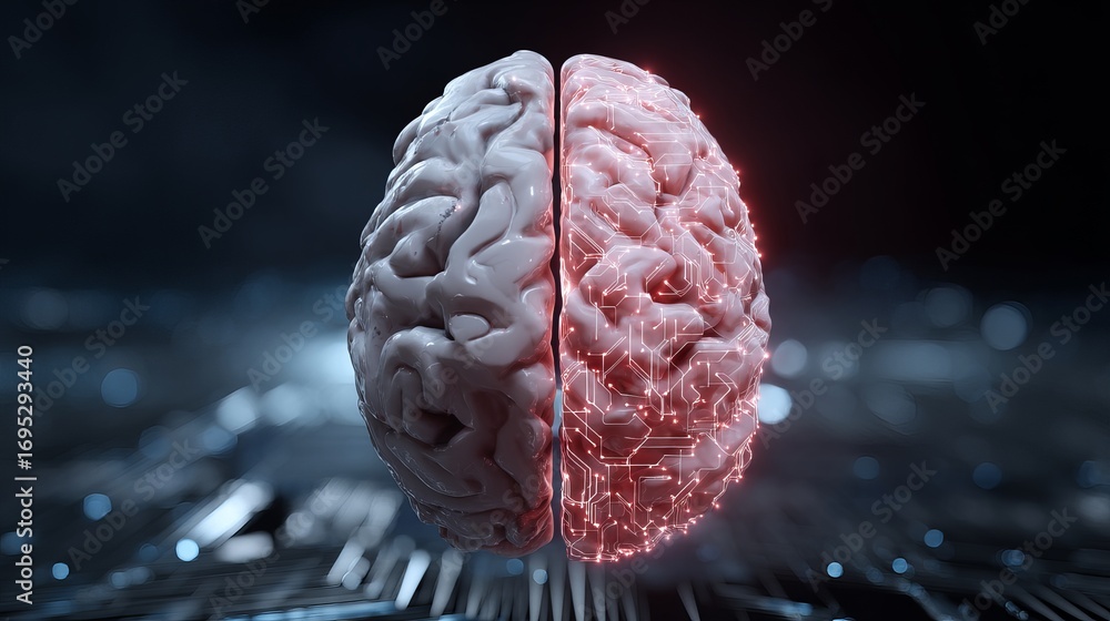 Aufkleber dynamic human brain merging organic form with glowing digital circuits symbolizing advanced ai and n