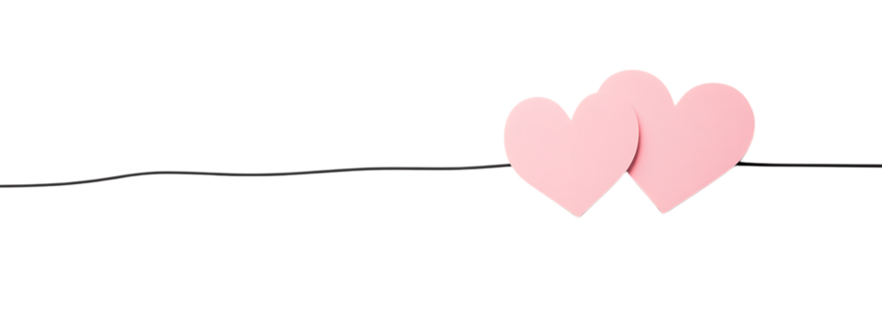 Two Pink Paper Hearts Connected by a Thin String on Black Background valentine valentines day isolated on a transparent background - Powered by Adobe