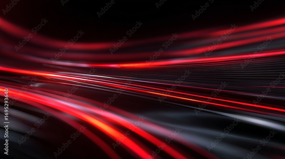 Poster dynamic abstract red light streaks flow through dark futuristic space creating energy and movement f