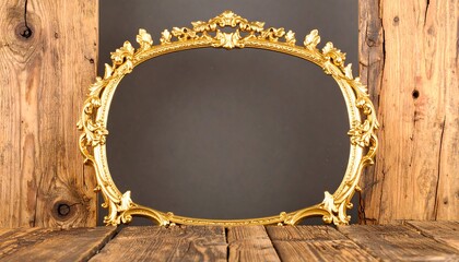 Elegant gilded frame on weathered wood surface, opulent design and contrast