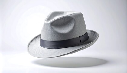Elegant gray fedora hat isolated on a white background studio shot