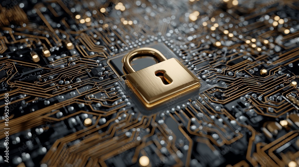 Poster secure your digital world with this stunning golden padlock symbolizing advanced cybersecurity and p