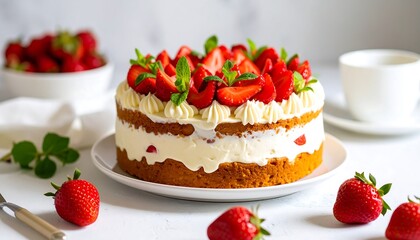 Delicious layered strawberry cake