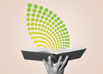 Composite sketch of huge hand hold book